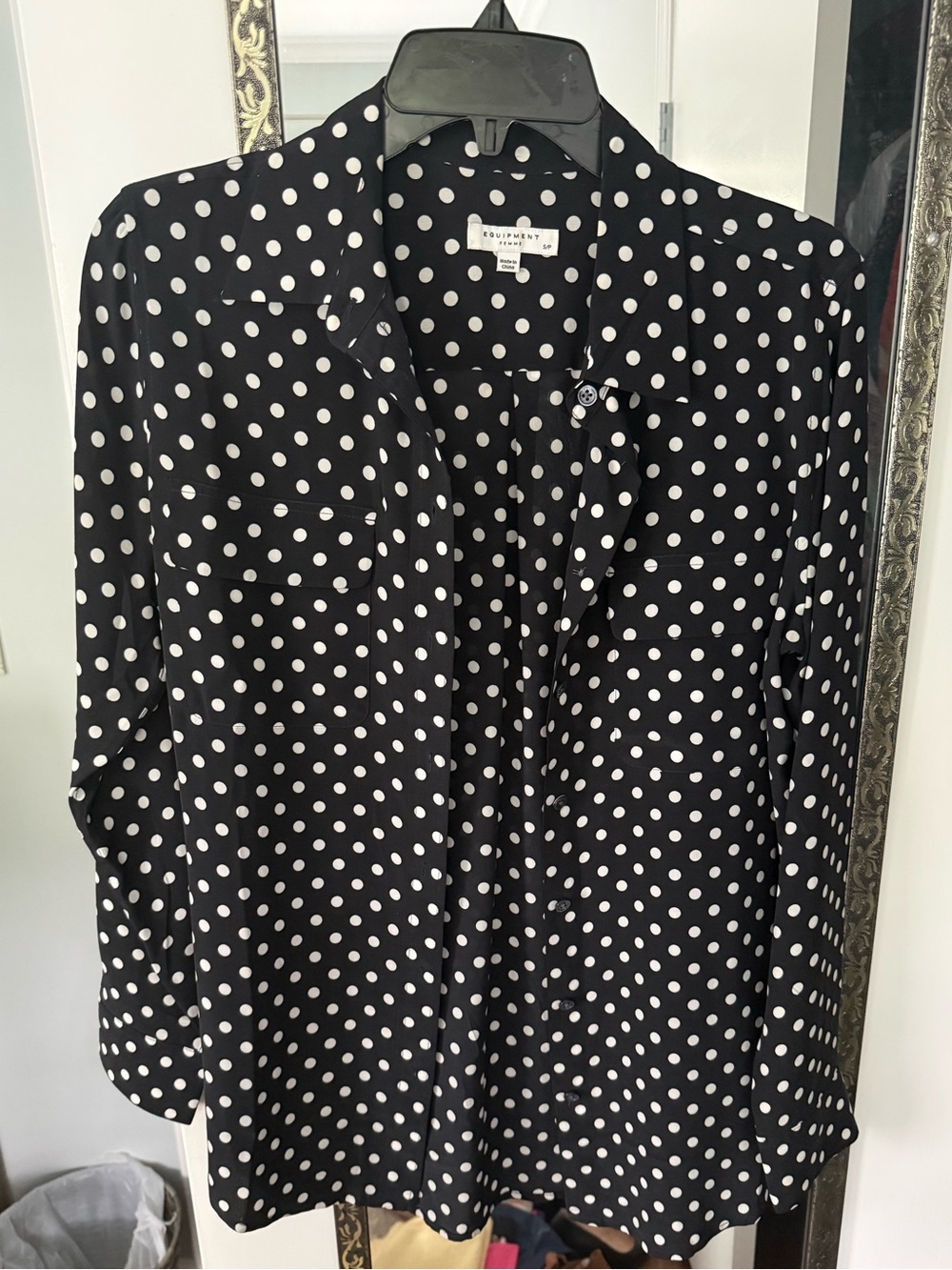 Equipment Black Polka Dot Button-Down Shirt